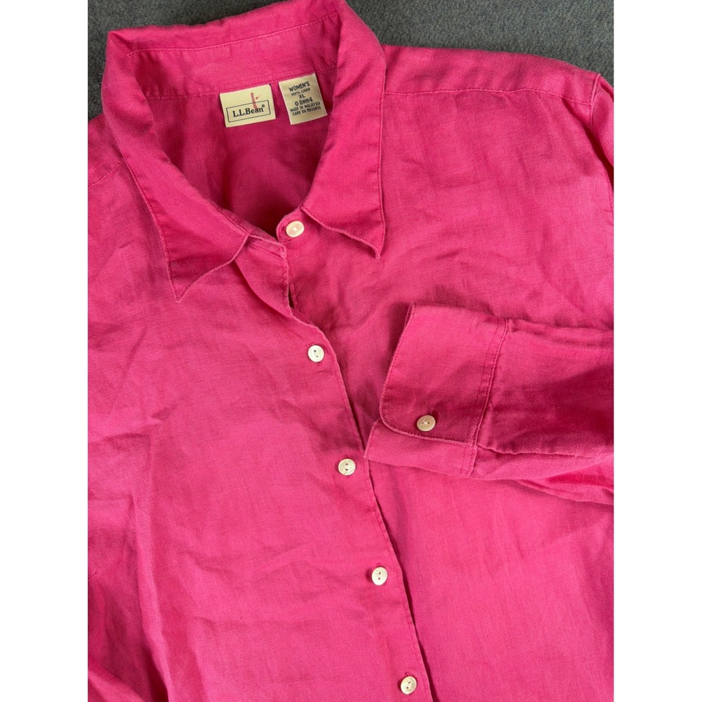 L.L. Bean Button Down Shirt Womens XL Pink 100% Linen Long Sleeve 0DNH4